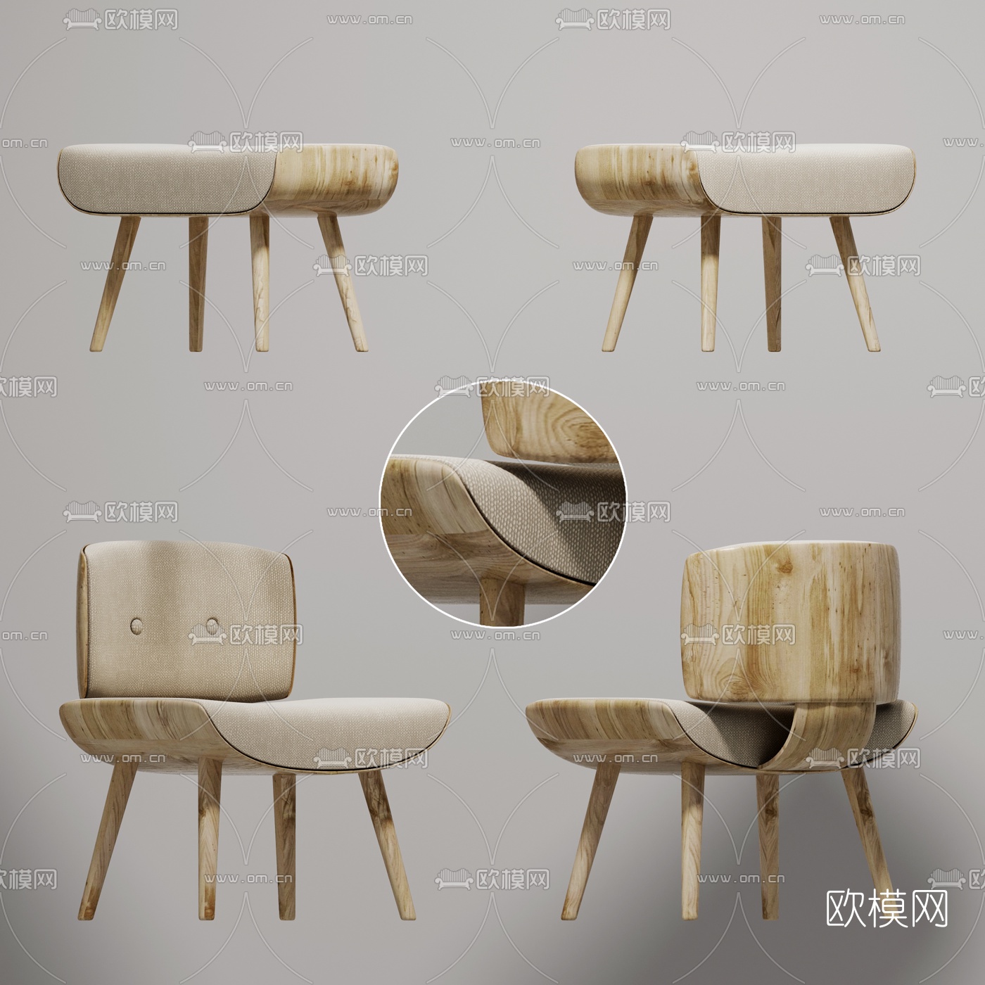 北欧实木凳子3d模型下载（渲染图1）