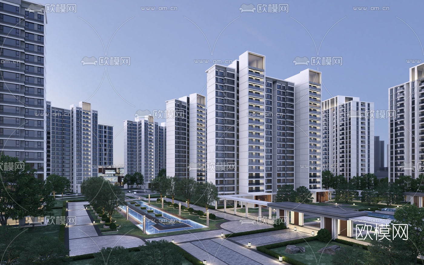 现代住宅小区建筑外观3d模型下载