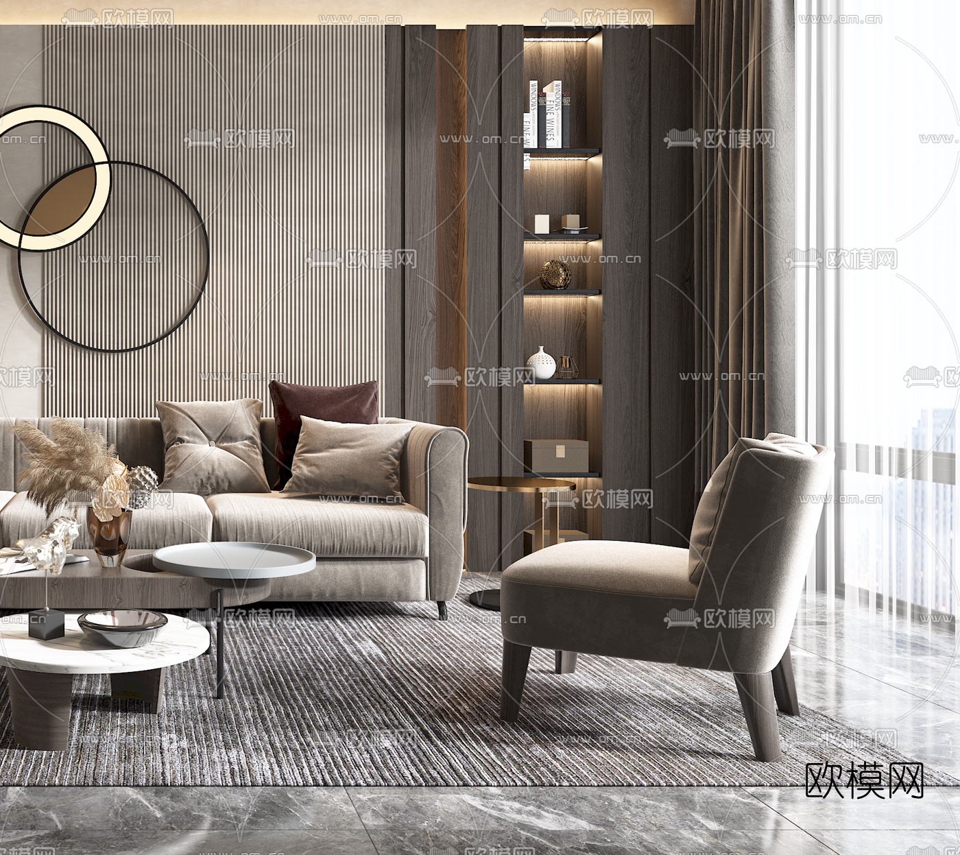 现代布艺沙发组合3d模型下载（渲染图4）