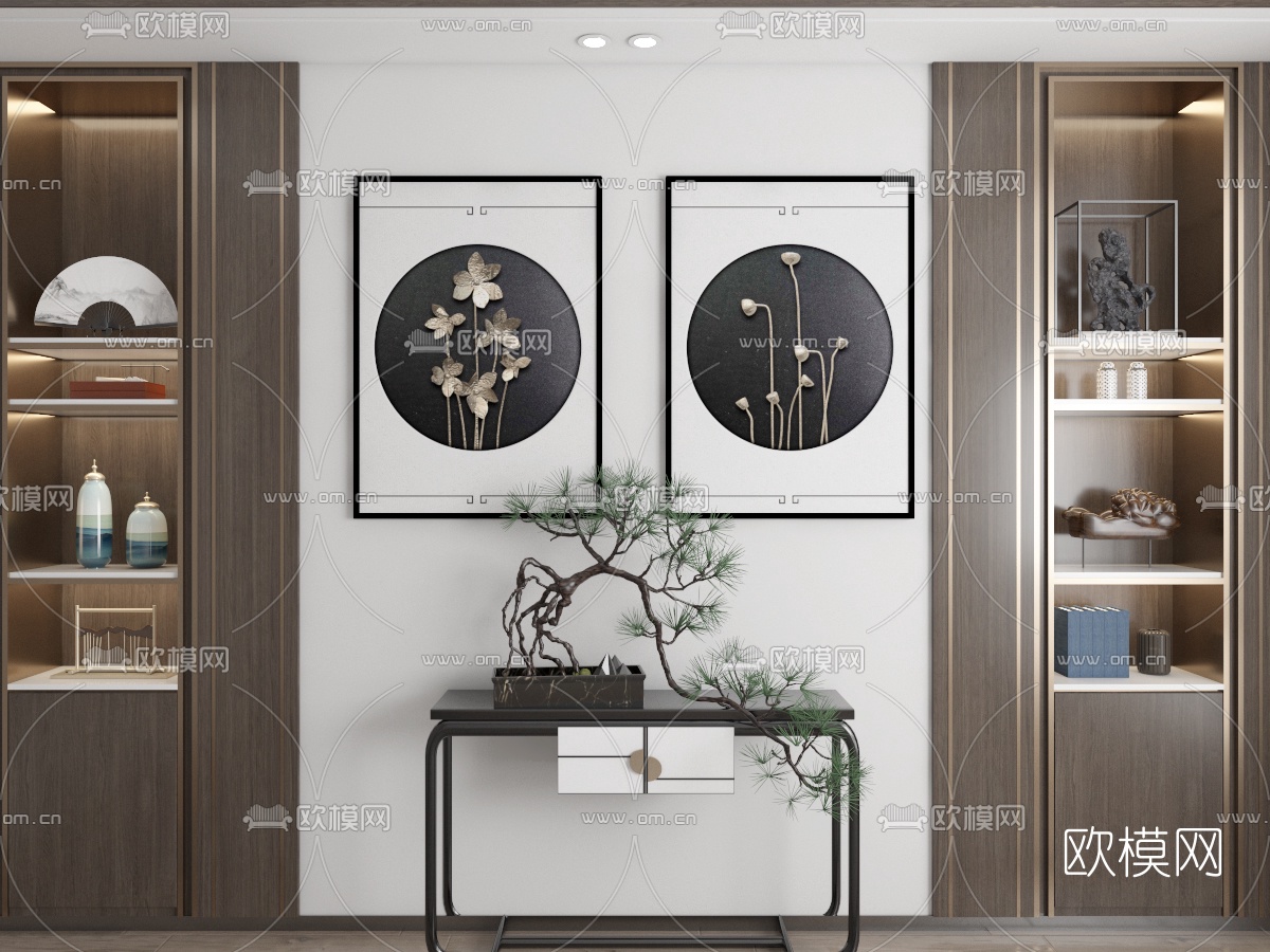 新中式简易端景条案3d模型下载