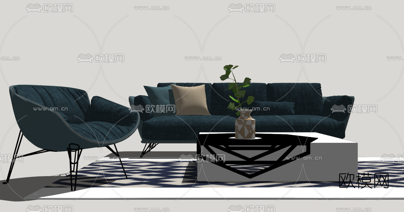 北欧布艺组合沙发su模型-免费3dmax模型库-欧模网