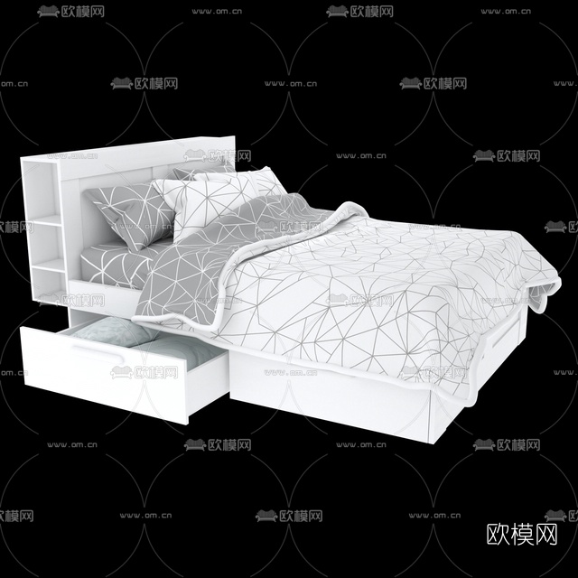 现代布艺双人床免费3d模型下载