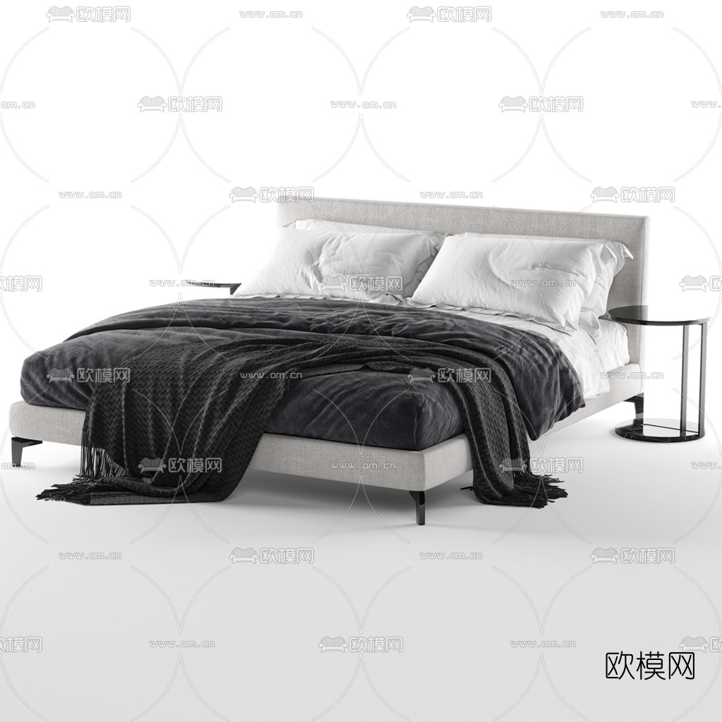 现代布艺双人床3d模型下载（渲染图3）