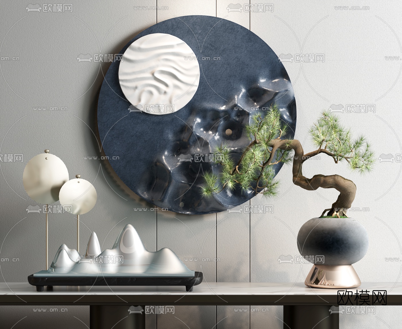 新中式盆景装饰摆件3d模型