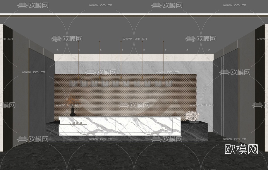 新中式前台su模型下载(渲染图2)