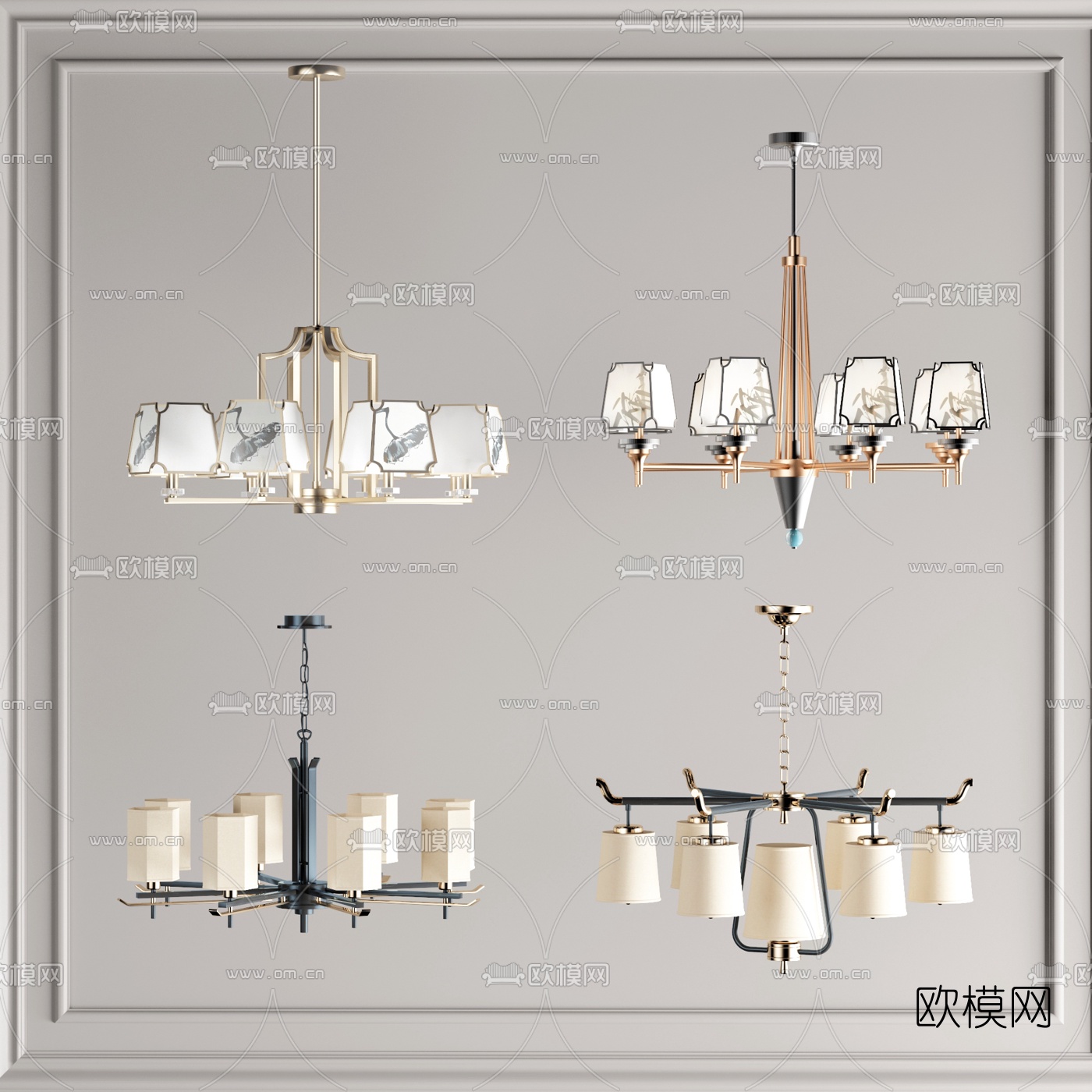 新中式轻奢吊灯3d模型下载
