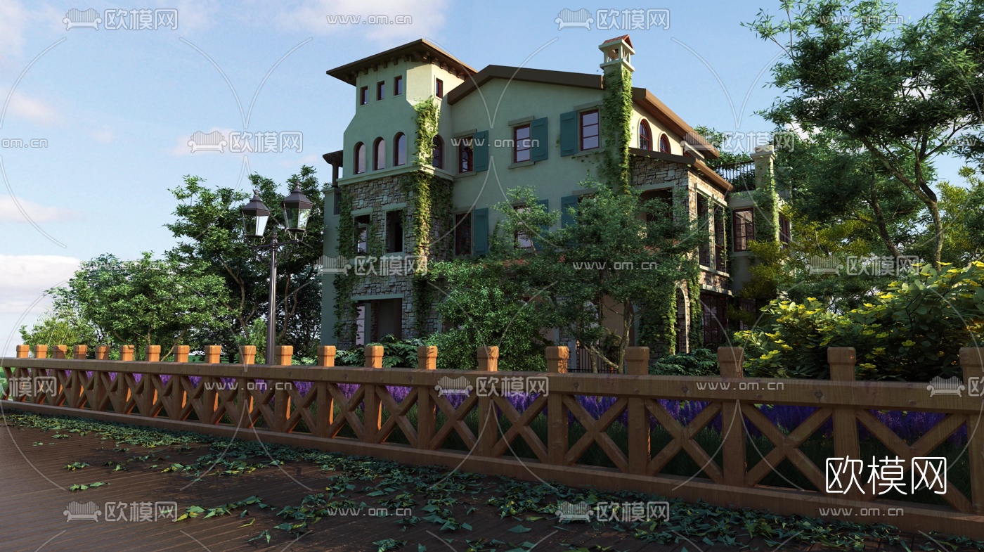 美式独栋别墅外观3d模型下载