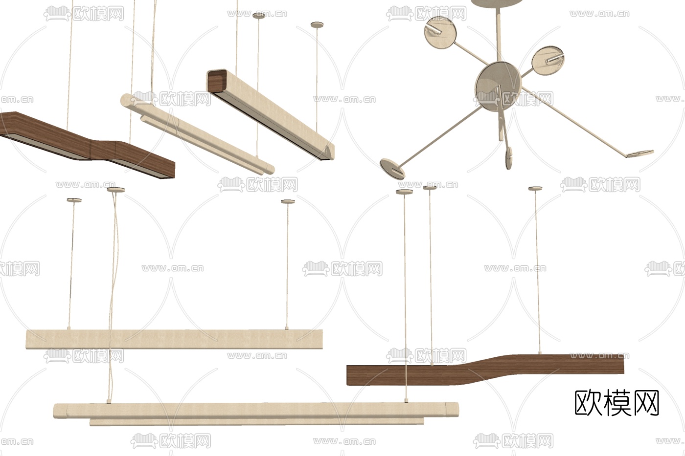 现代条形吊灯组合免费su模型下载