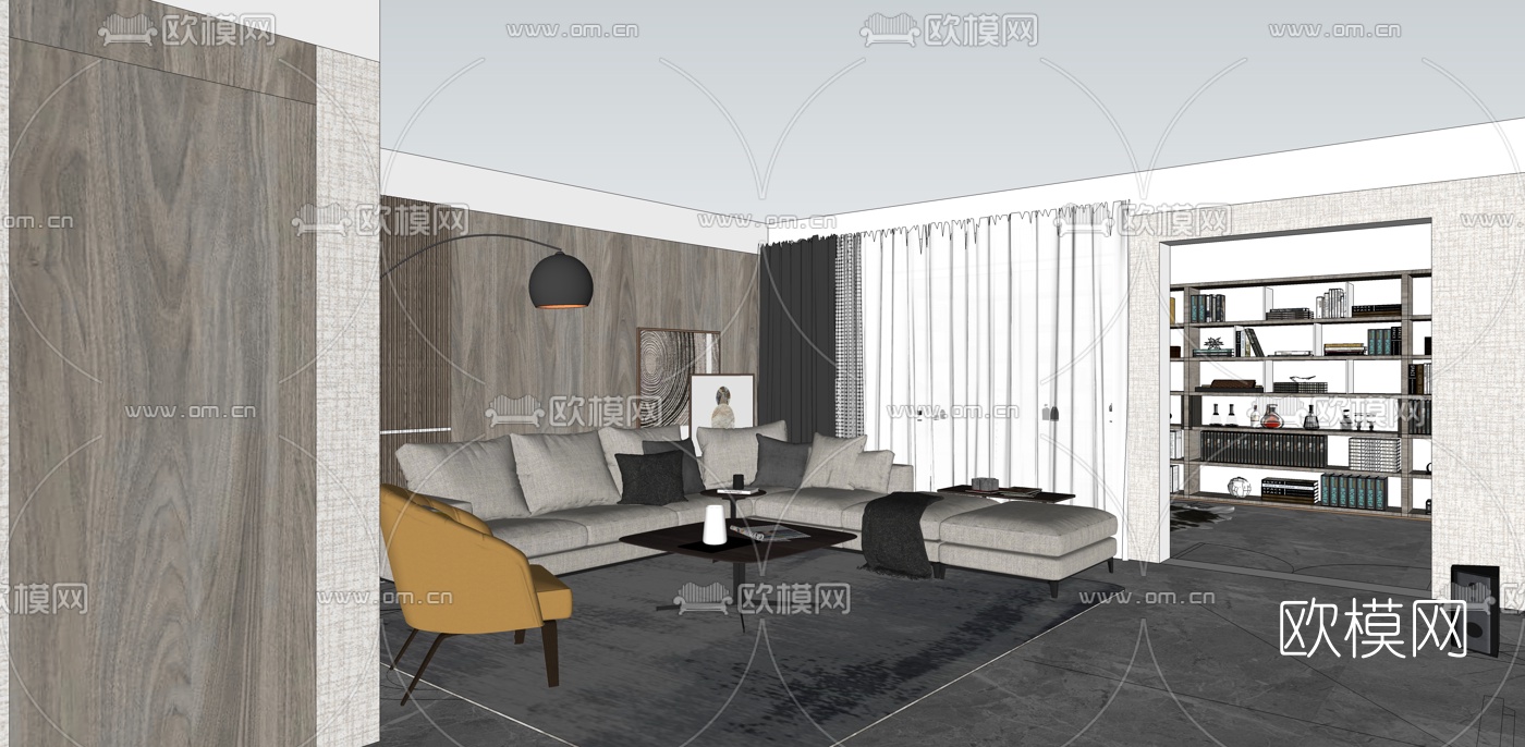 现代别墅室内整体空间地下室su模型下载（渲染图1）