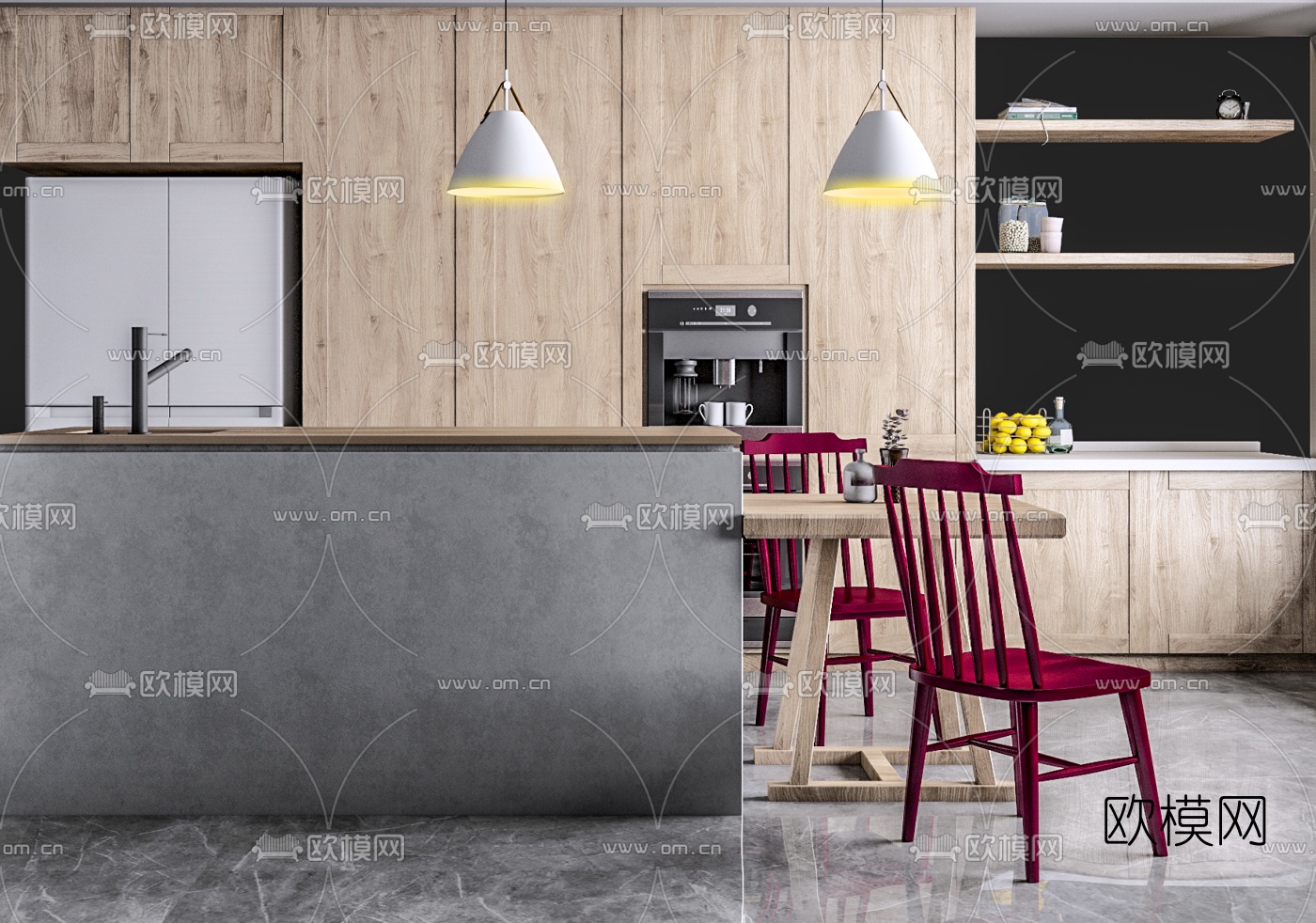 北欧吧台中岛台3d模型下载