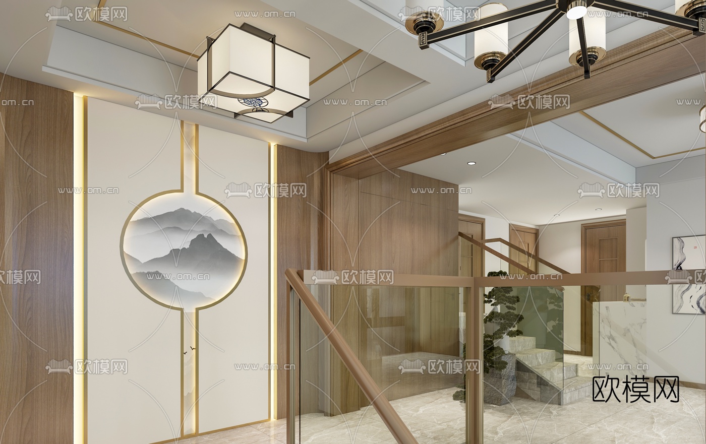 新中式客厅餐厅免费3d模型