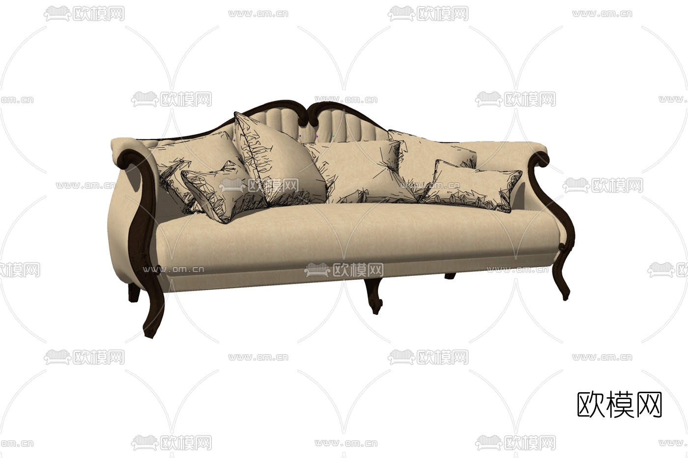 简欧布艺双人沙发su模型下载