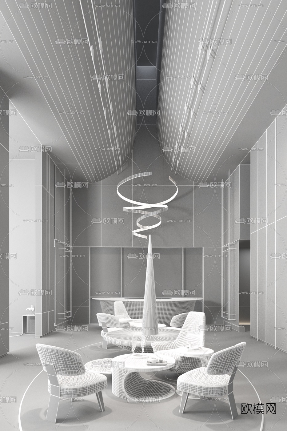 现代售楼处大堂休息区3d模型下载（渲染图2）