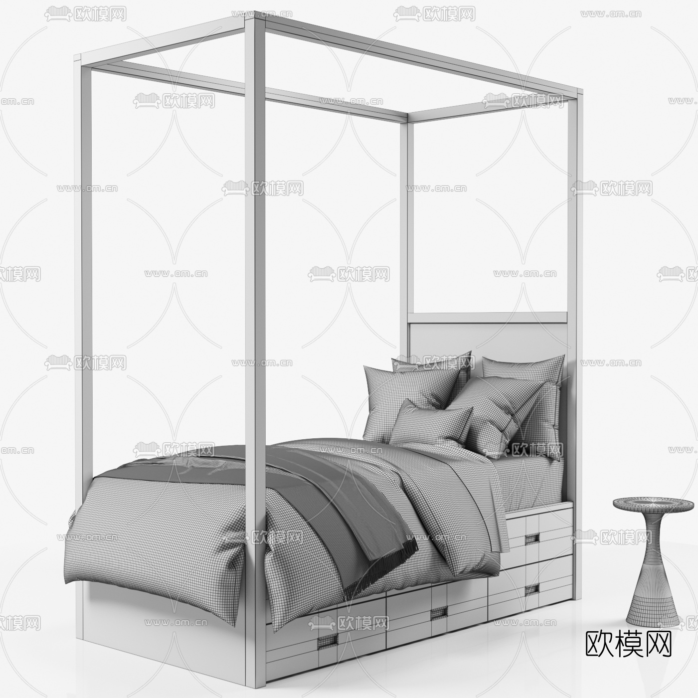 现代布艺单人床3d模型下载（渲染图4）