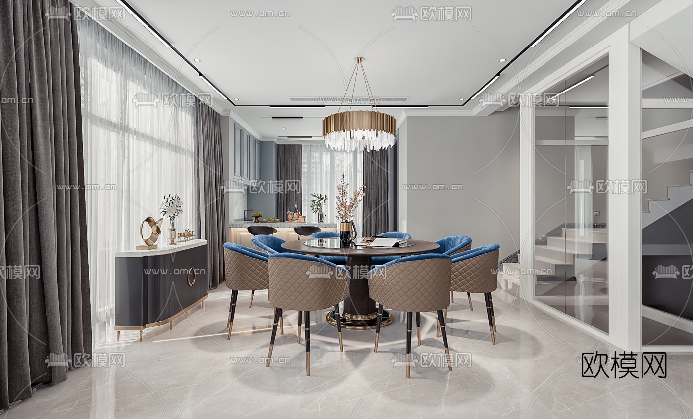 简欧客厅餐厅3d模型