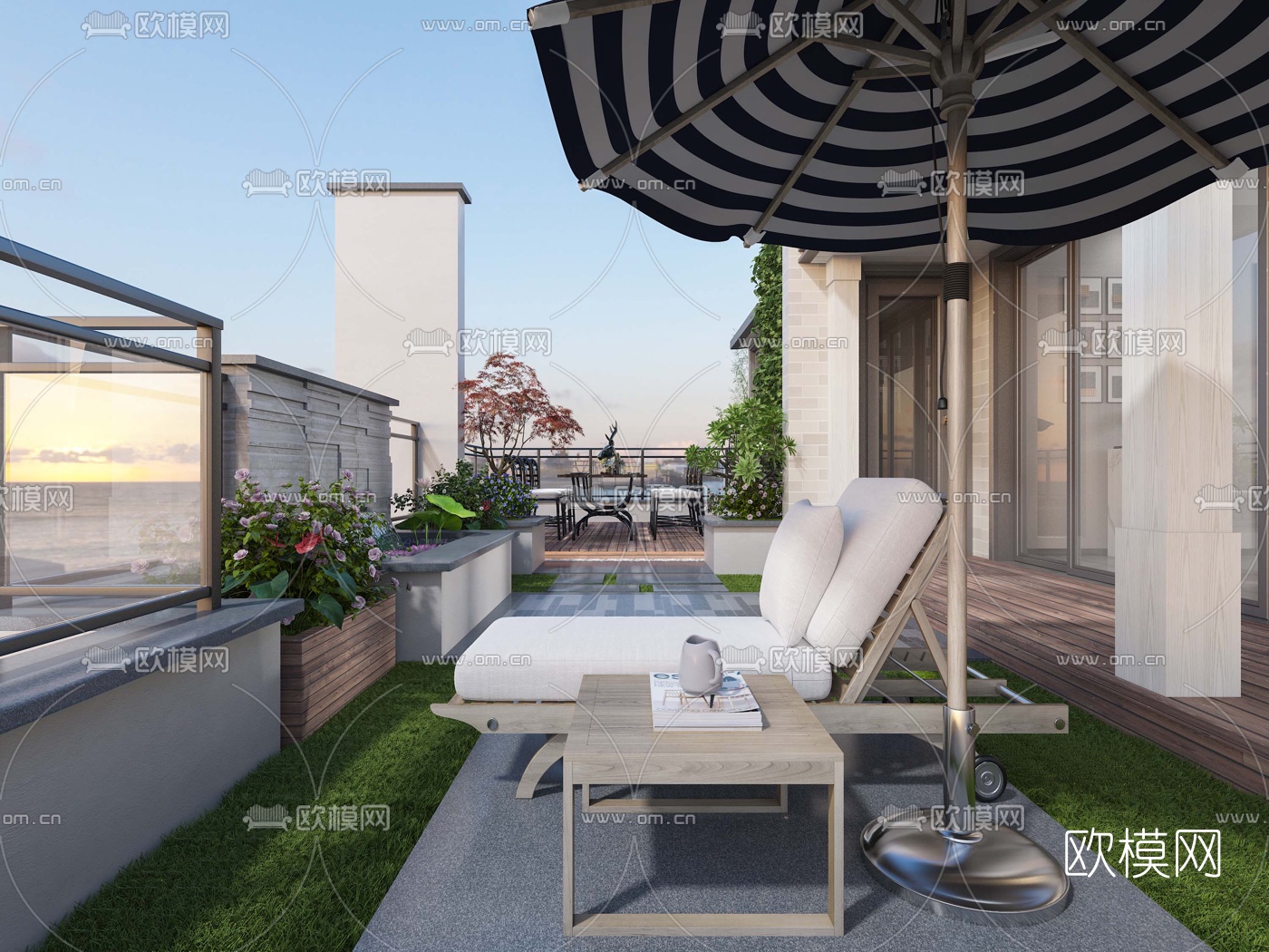 现代阳台露天花园3d模型下载（渲染图1）
