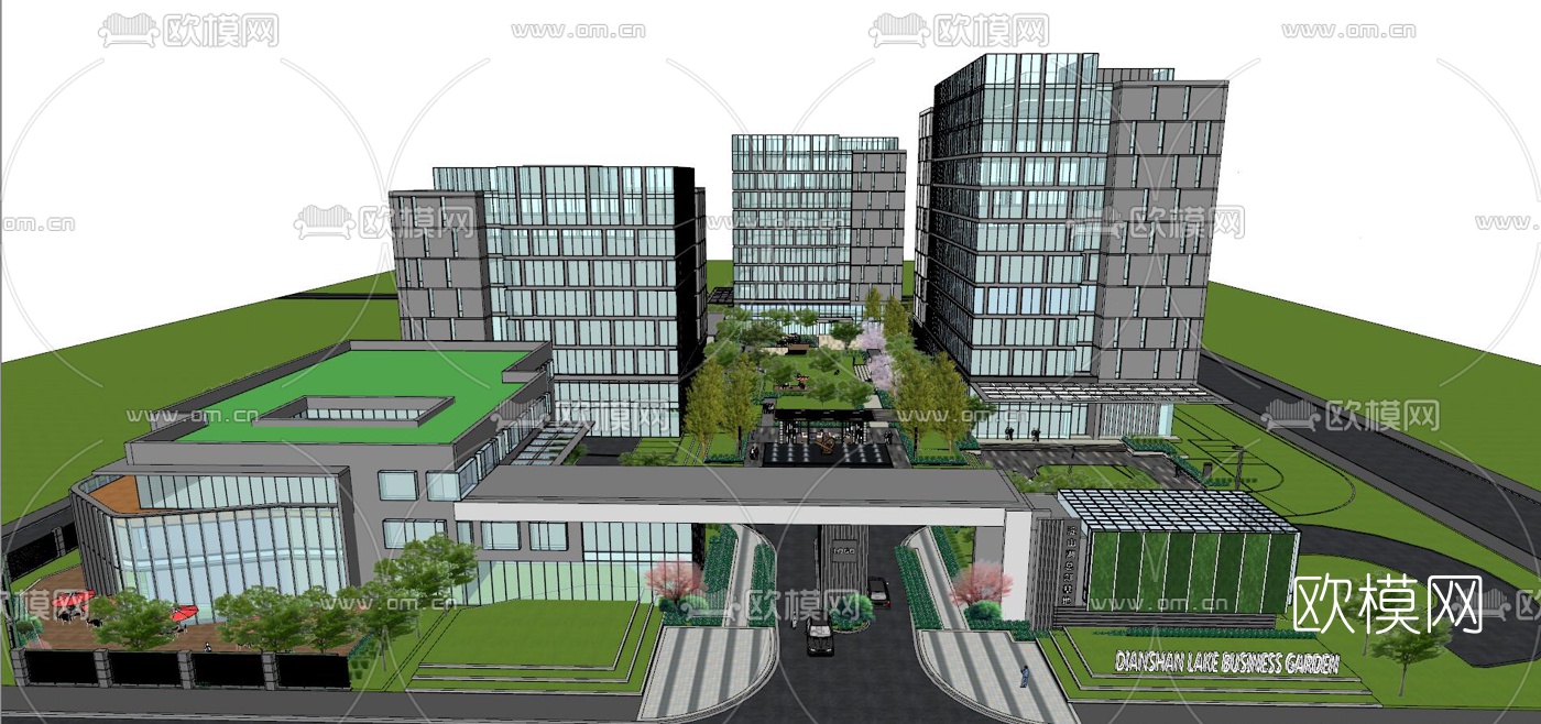 现代办公园区鸟瞰su模型下载（渲染图2）