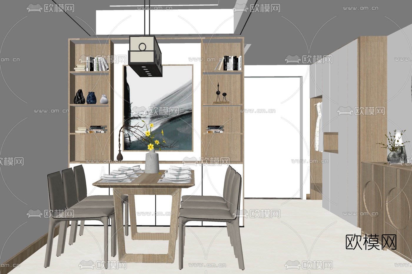 现代简约餐厅免费su模型下载