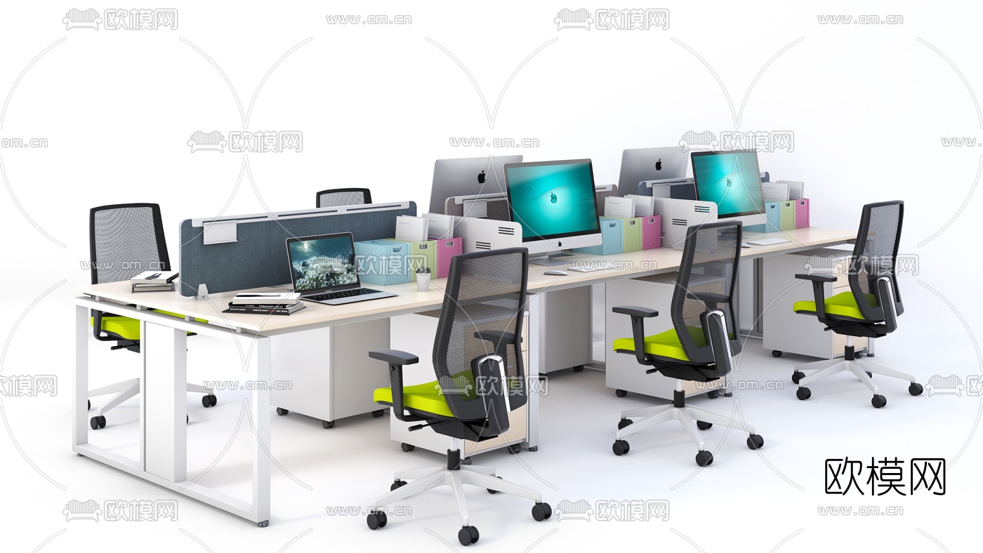 现代办公桌椅屏风卡位3d模型下载（渲染图3）