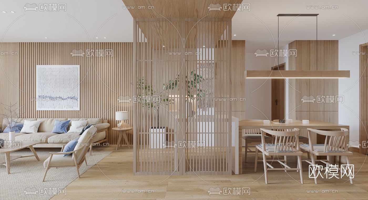 日式客厅餐厅3d模型