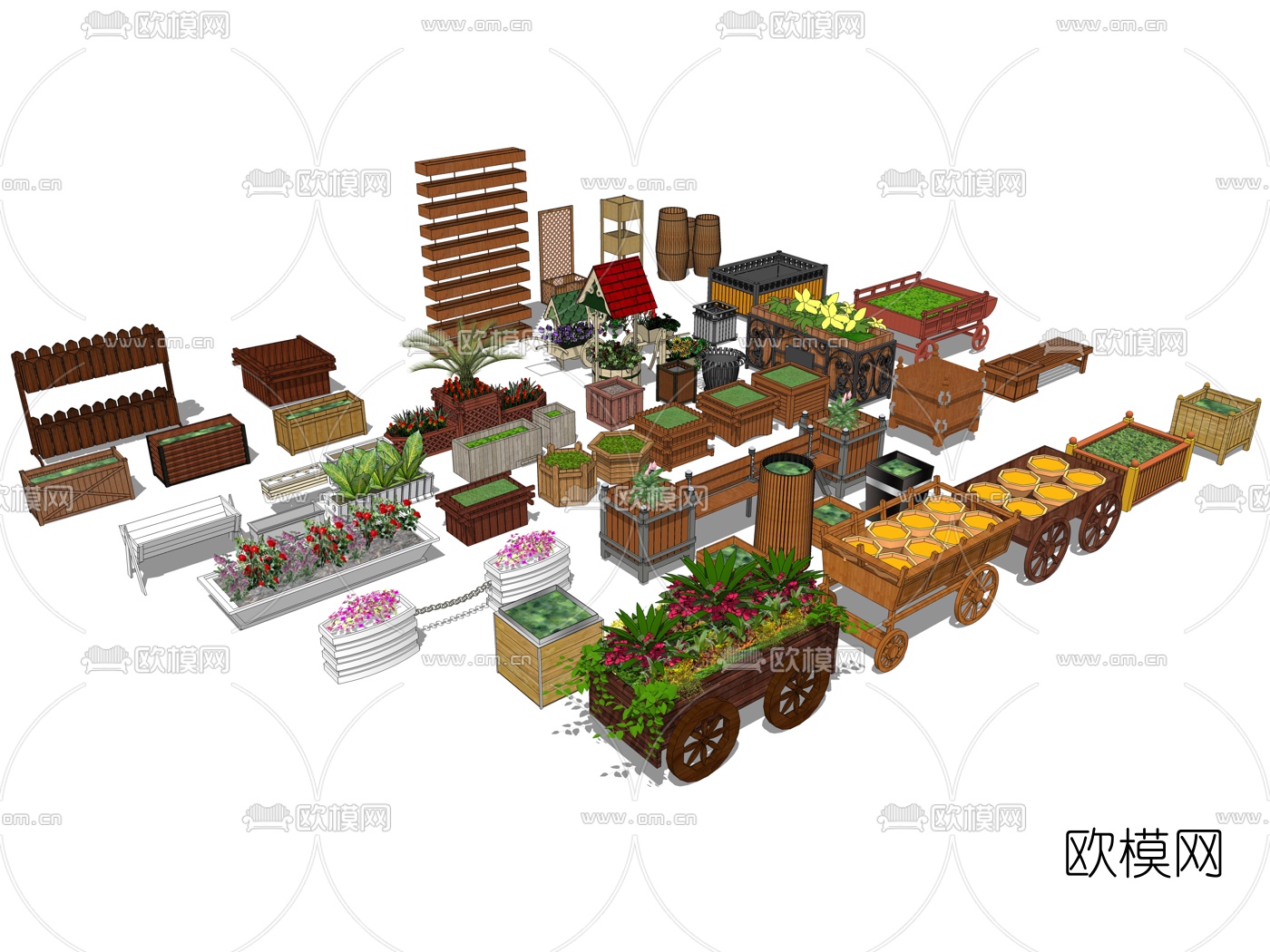现代花箱花坛盆栽su模型下载（渲染图2）