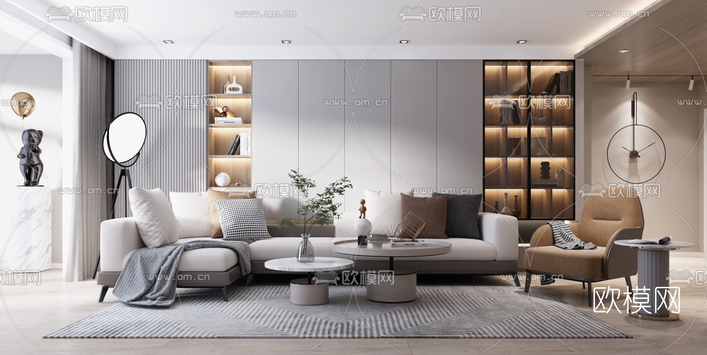 现代布艺转角沙发组合3d模型下载