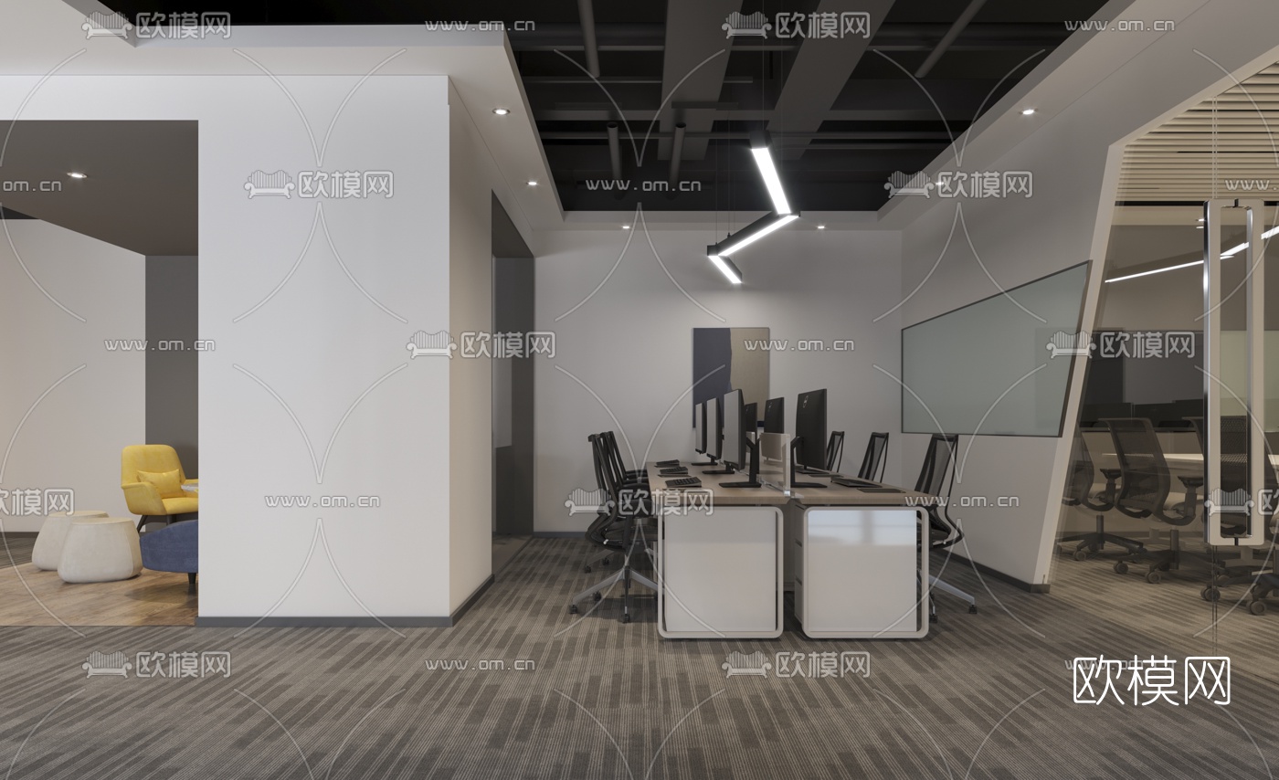 现代敞开式办公室3d模型
