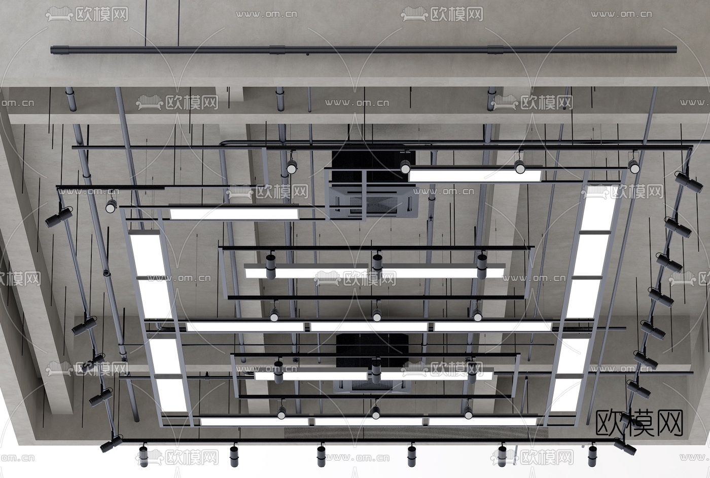 工业风空调管道筒灯轨道灯3d模型下载