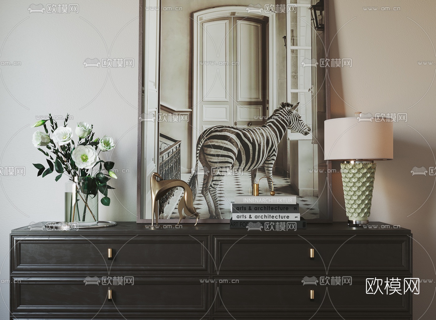 简欧实木边柜3d模型下载（渲染图2）