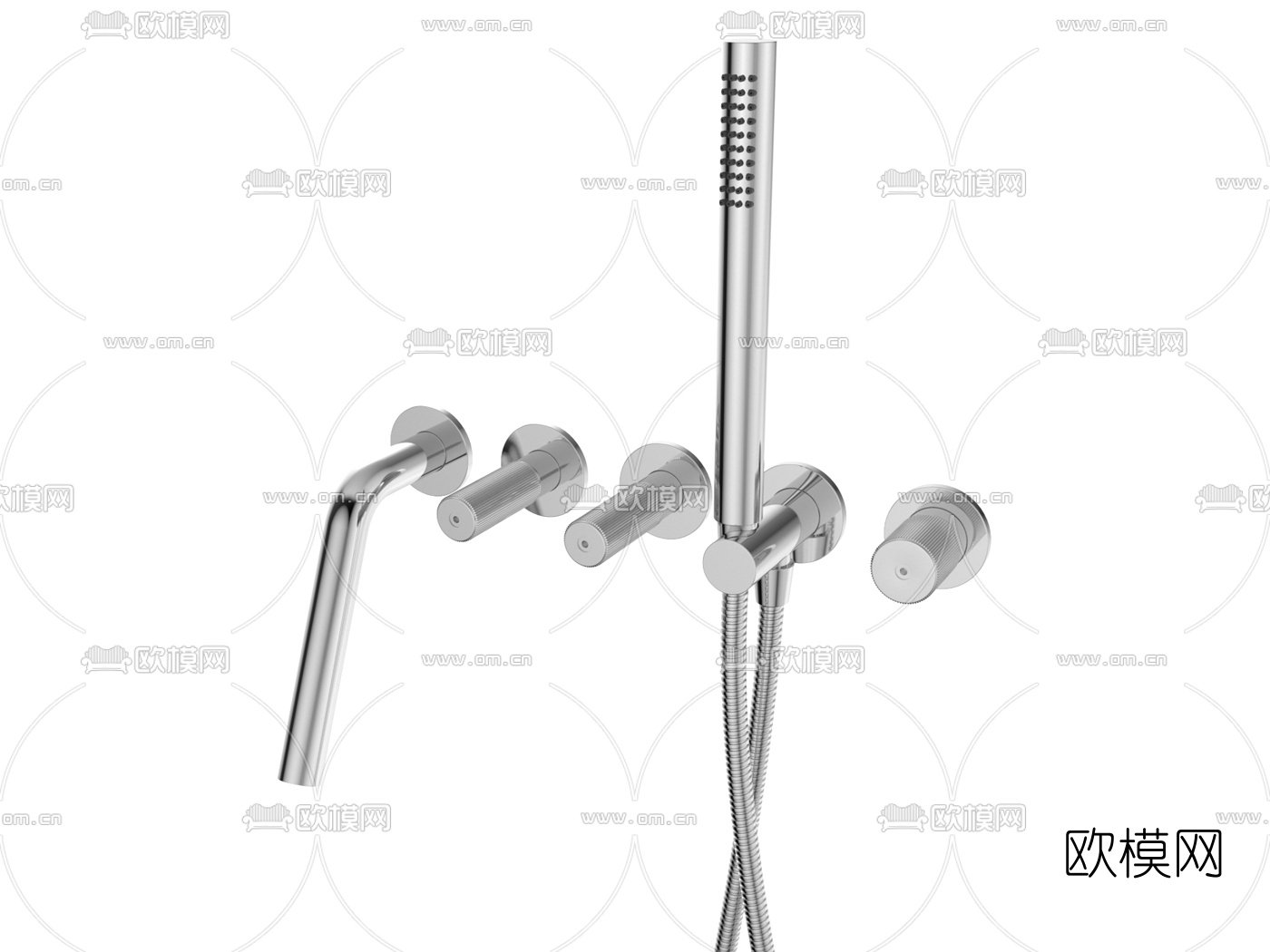 现代壁挂式水龙头花洒3d模型下载（渲染图2）