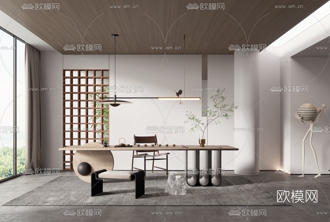 新中式茶桌椅3d模型