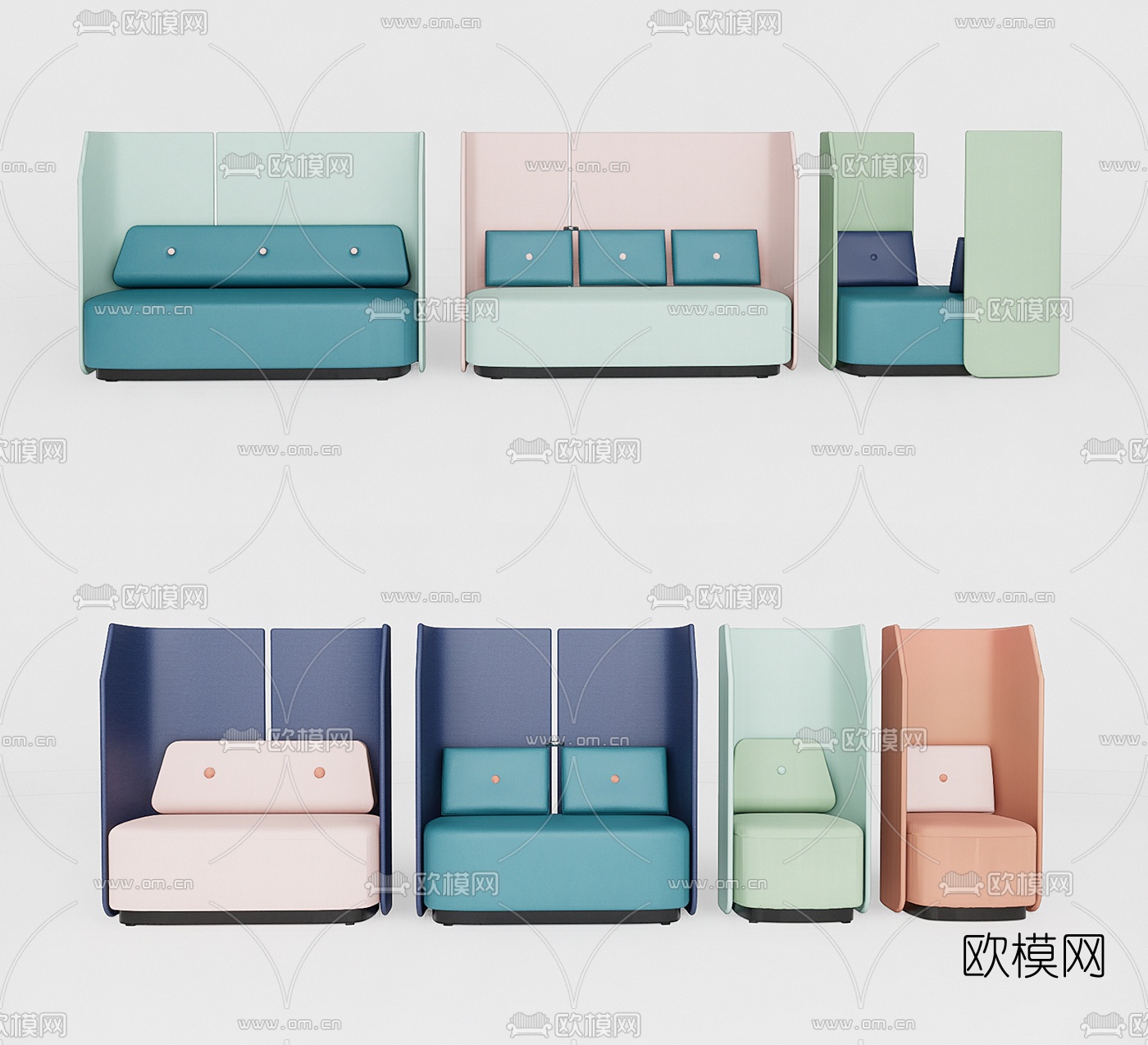 现代高背卡座餐桌椅su模型下载（渲染图1）