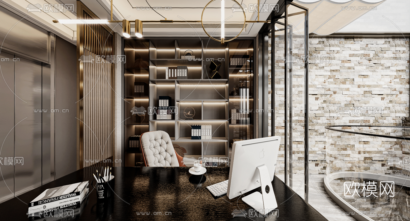 现代轻奢书房cr全景3d模型-免费3dmax模型库-欧模网