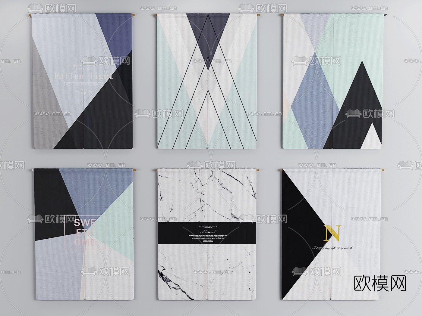 北欧布艺门帘挂帘3d模型下载