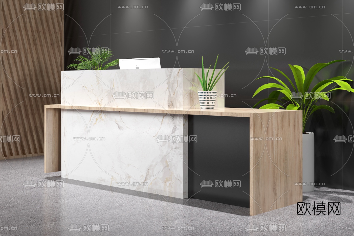 现代简约办公接待台3d模型下载（渲染图3）