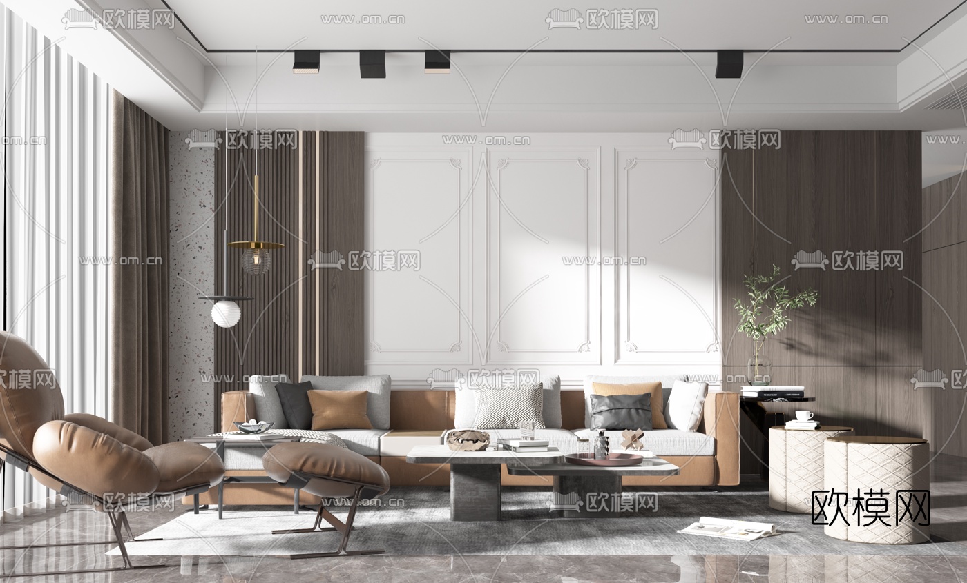 现代皮革组合沙发3d模型下载