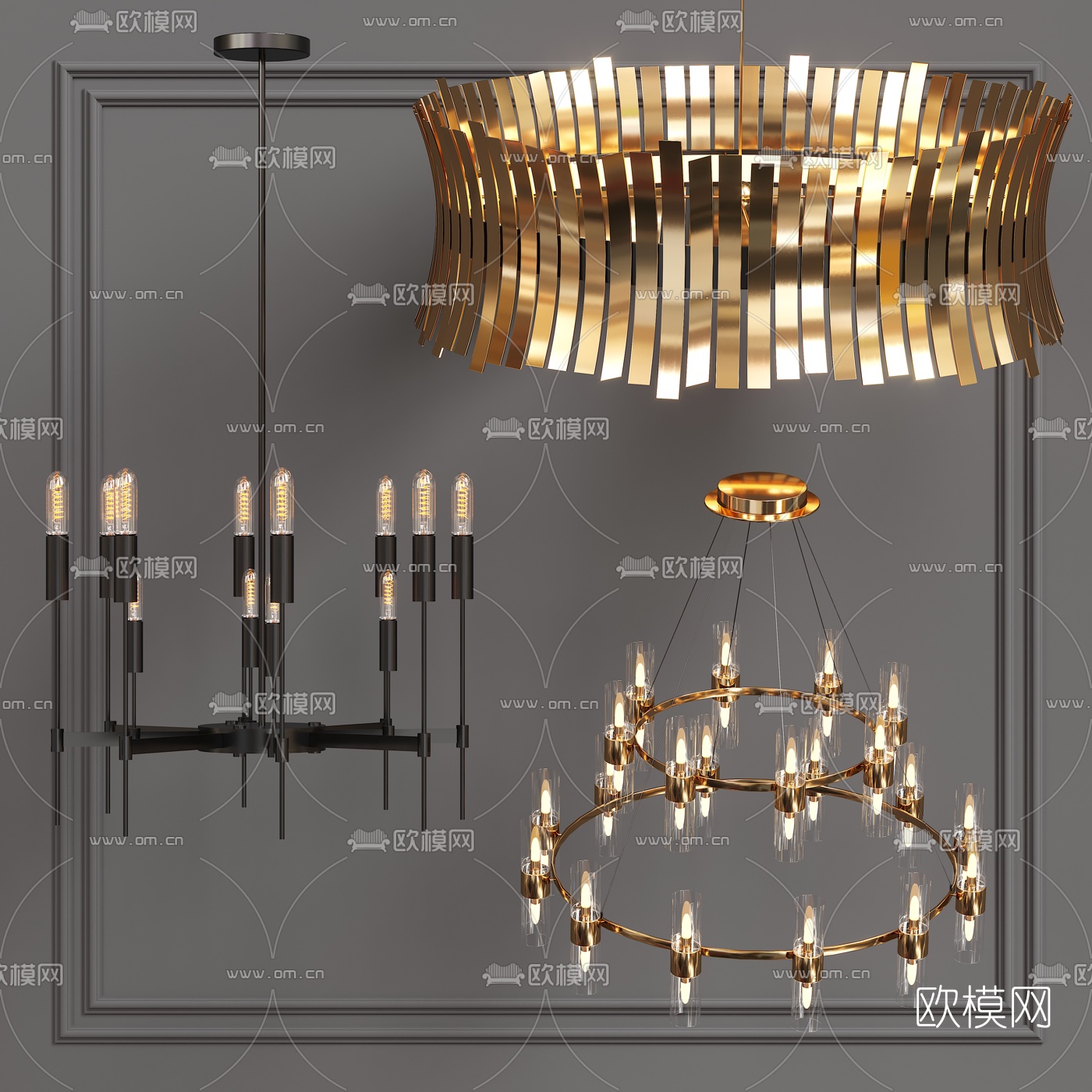 后现代金属环形吊灯3d模型下载