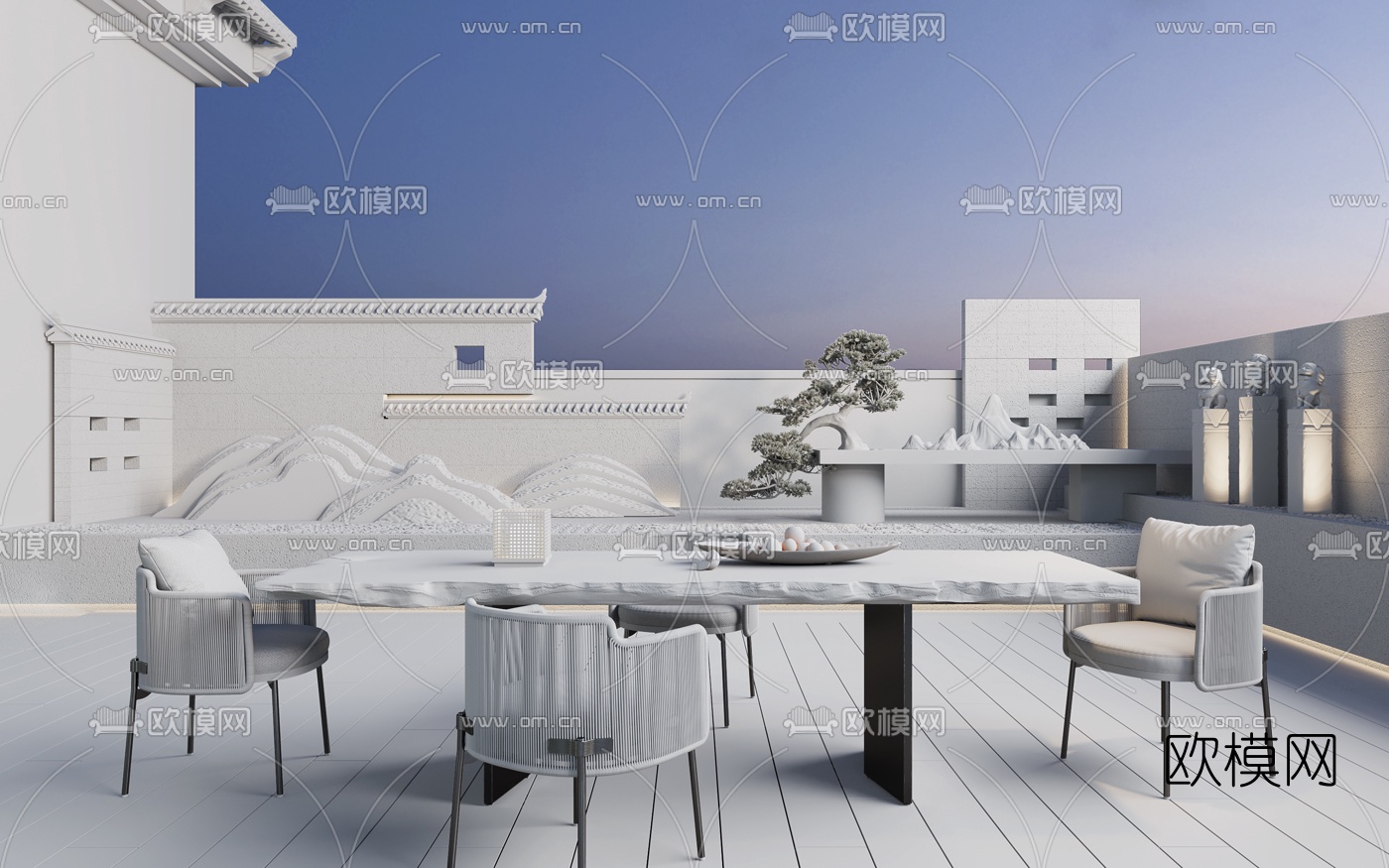 新中式别墅庭院3d模型下载（渲染图4）