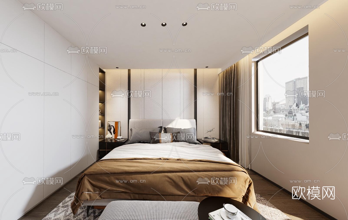 现代卧室主人房vr全景3d模型-免费3dmax模型库-欧模网