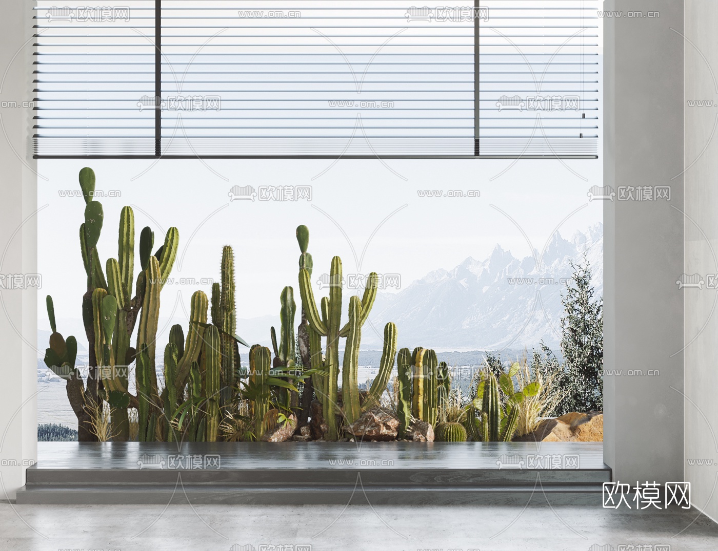 现代仙人掌园艺小品3d模型下载