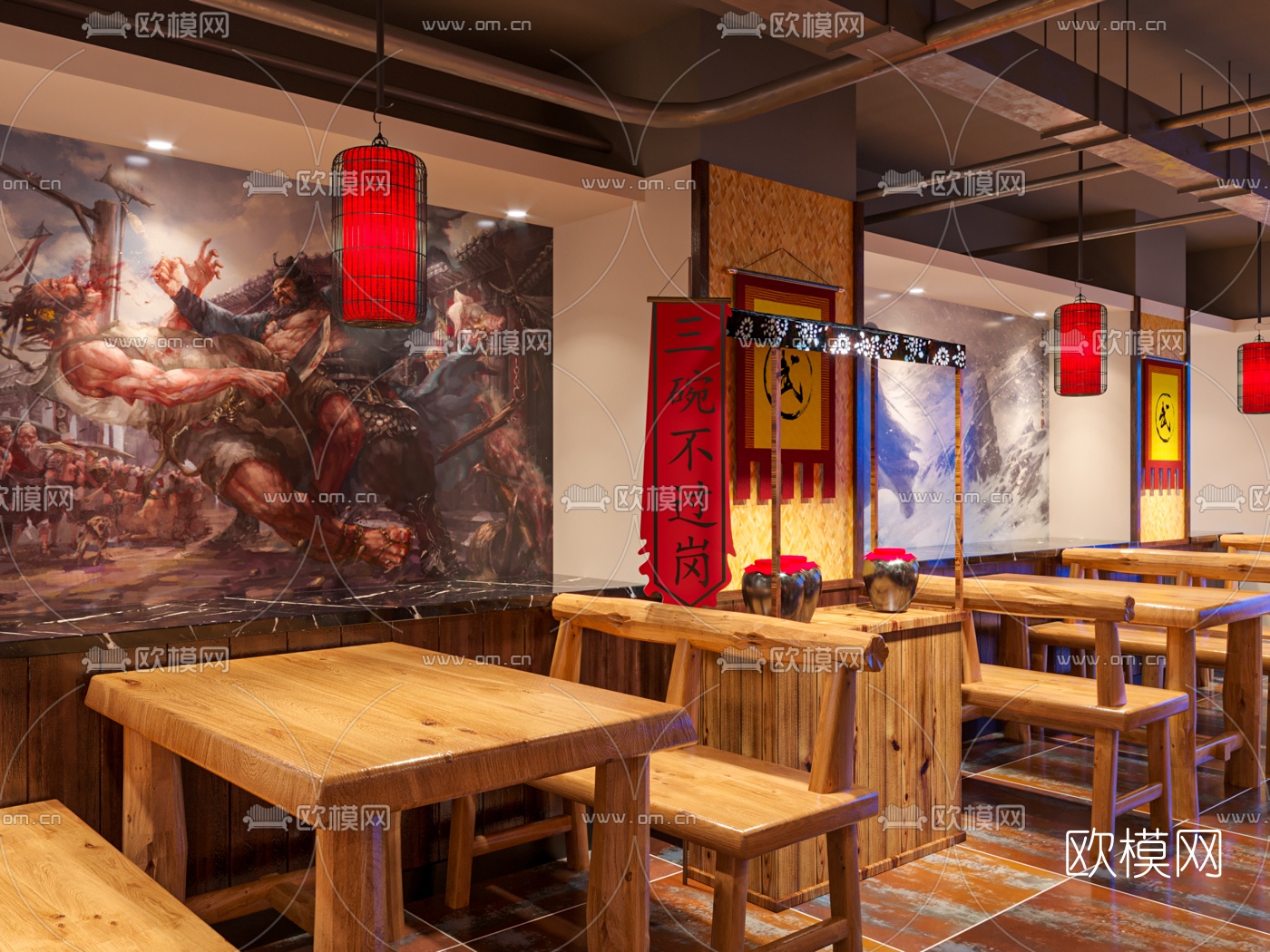 新中式水浒酒馆餐厅3d模型