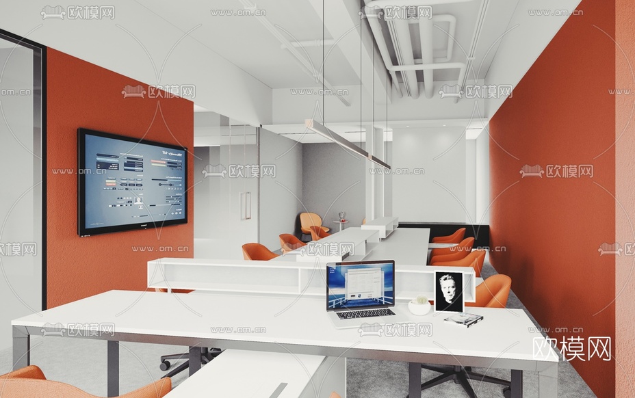 现代办公室办公区3d模型下载(渲染图1)