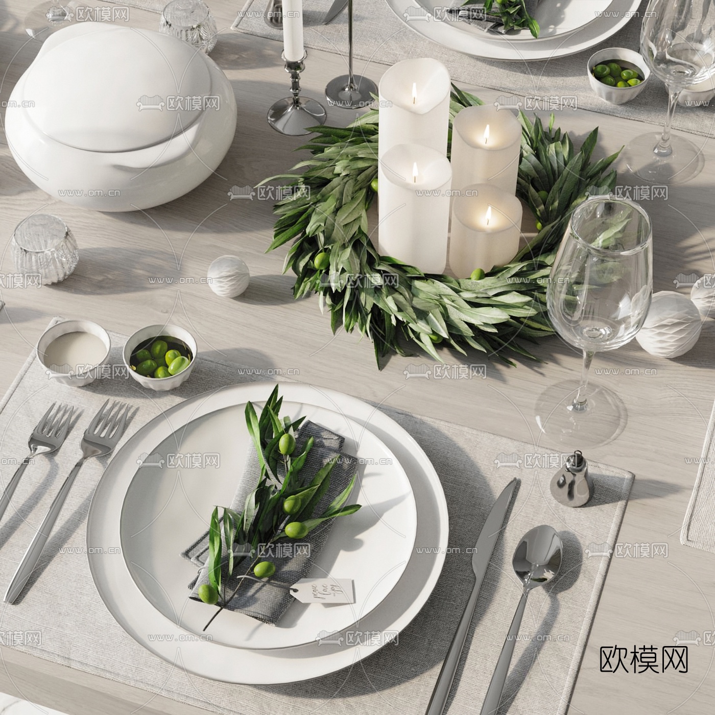 现代刀叉酒杯西餐餐具3d模型