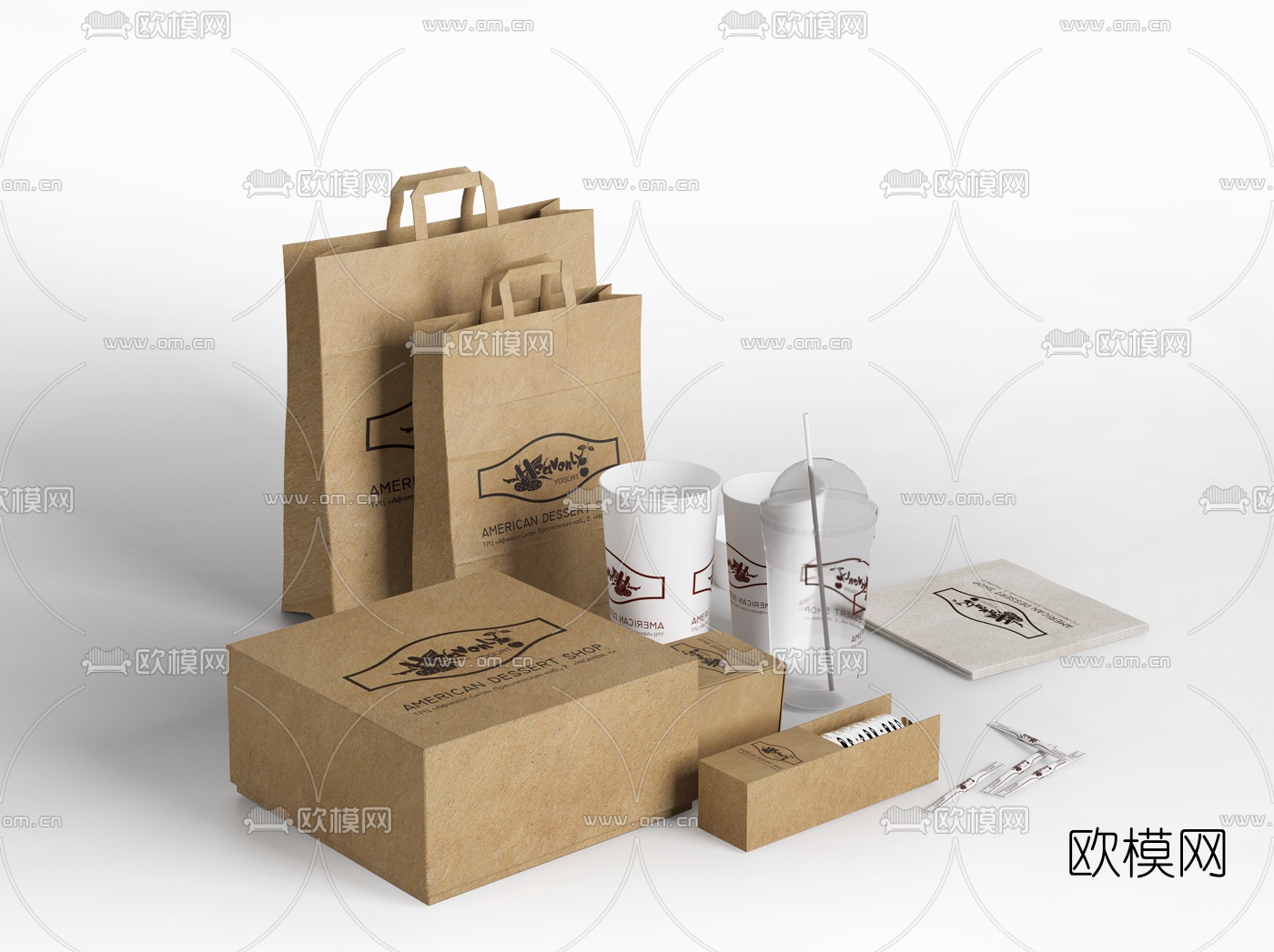 现代饮料杯包装袋3d模型下载