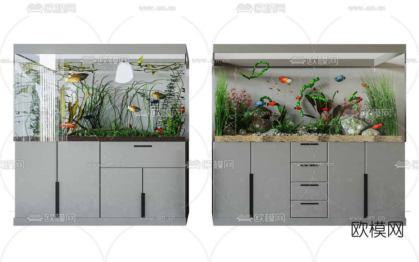 现代鱼缸水族组合3d模型下载