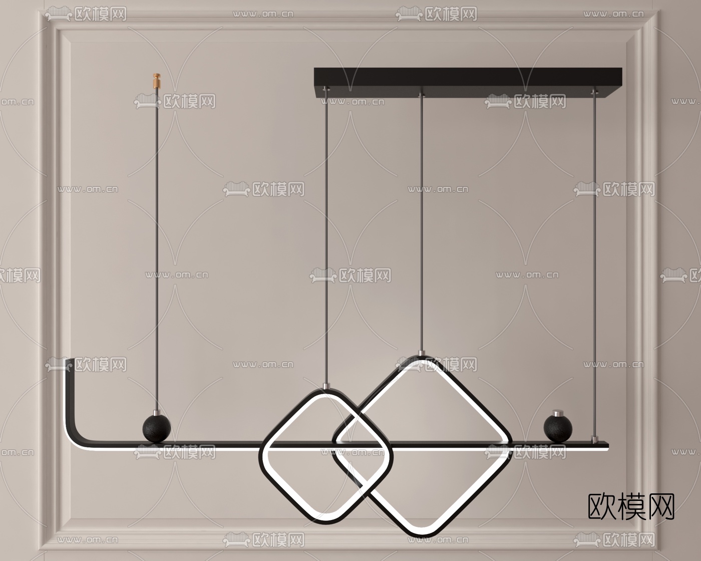 现代极简金属吊灯3d模型下载（渲染图4）