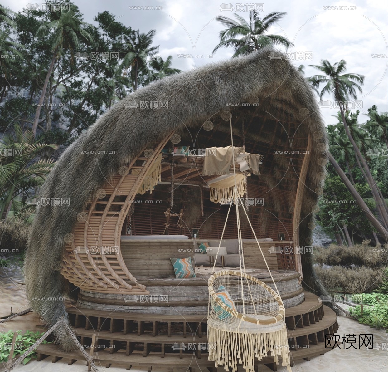 东南亚海边小屋su模型下载（渲染图1）