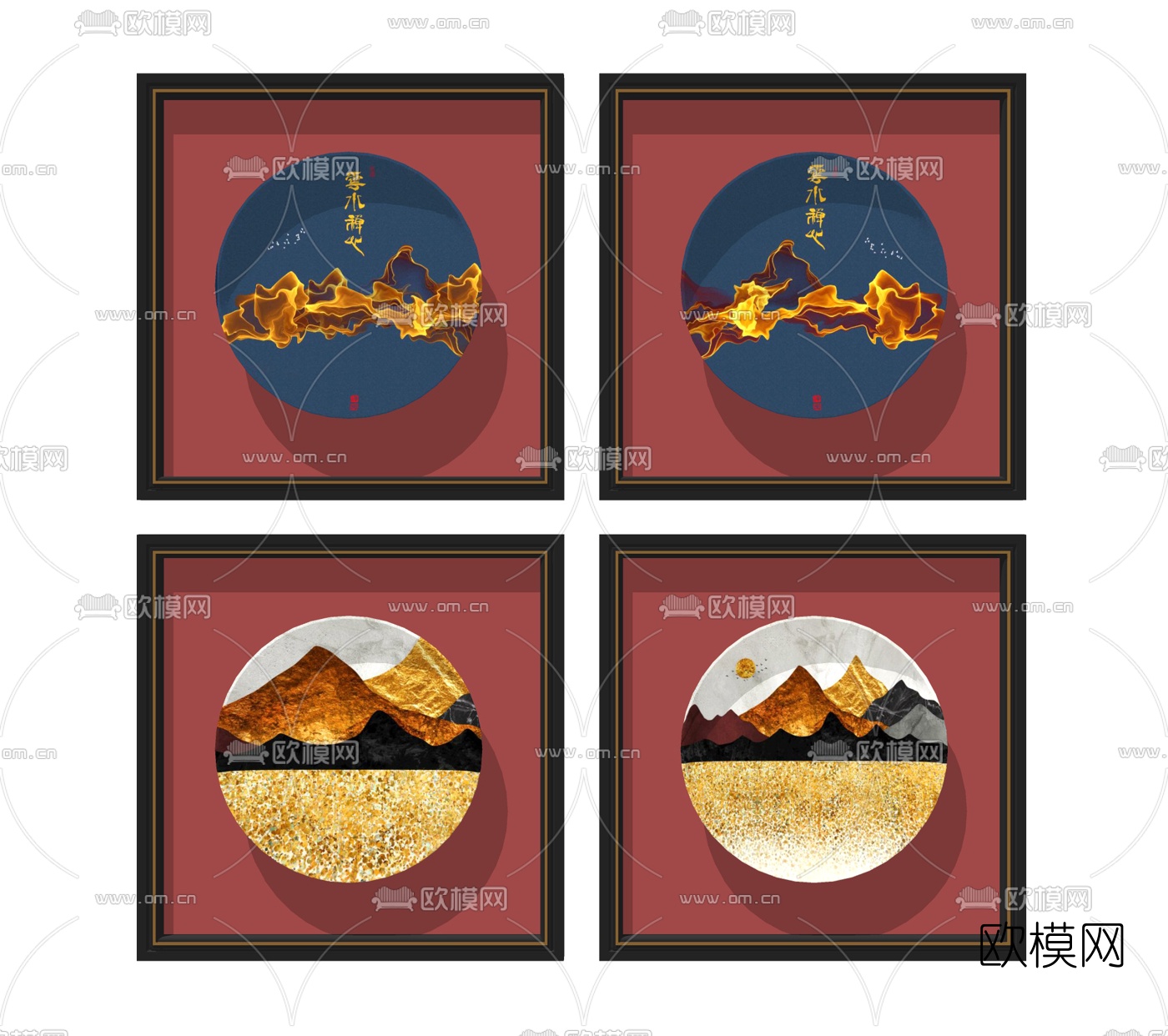 新中式轻奢装饰挂画su模型