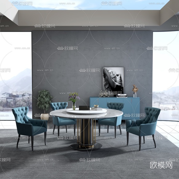 现代圆形餐桌椅3d模型下载
