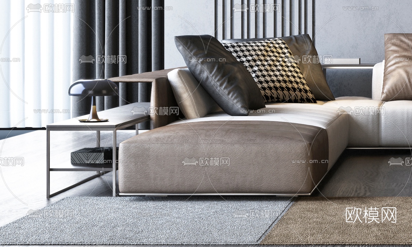 Minotti现代布艺转角多人沙发3d模型下载（渲染图3）